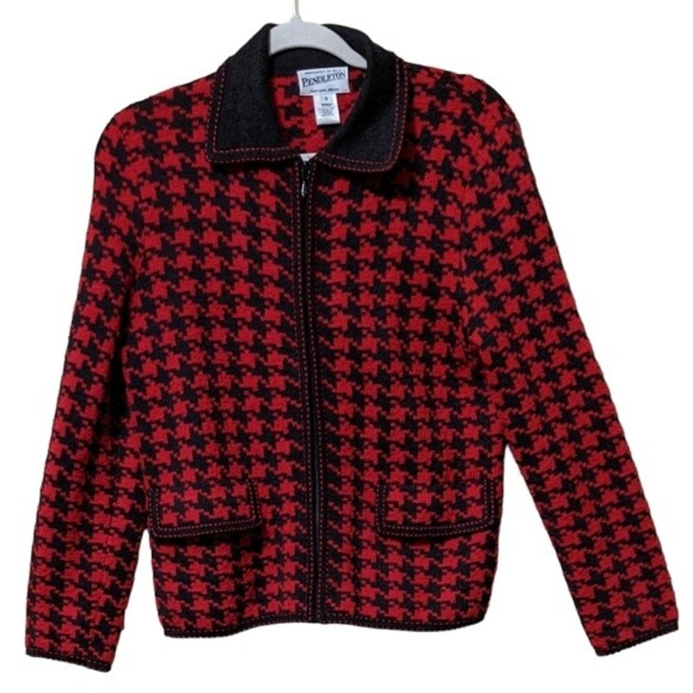 Pendleton Houndstooth Zipper Closure Wool Blend C… - image 1